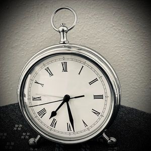 Pottery Barn Alarm Clock-Pocket Watch Style- SS + White Face + Roman Numerals